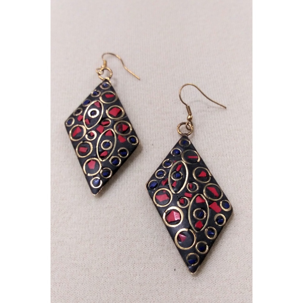 Earrings Blue & Red - Handpainted - India